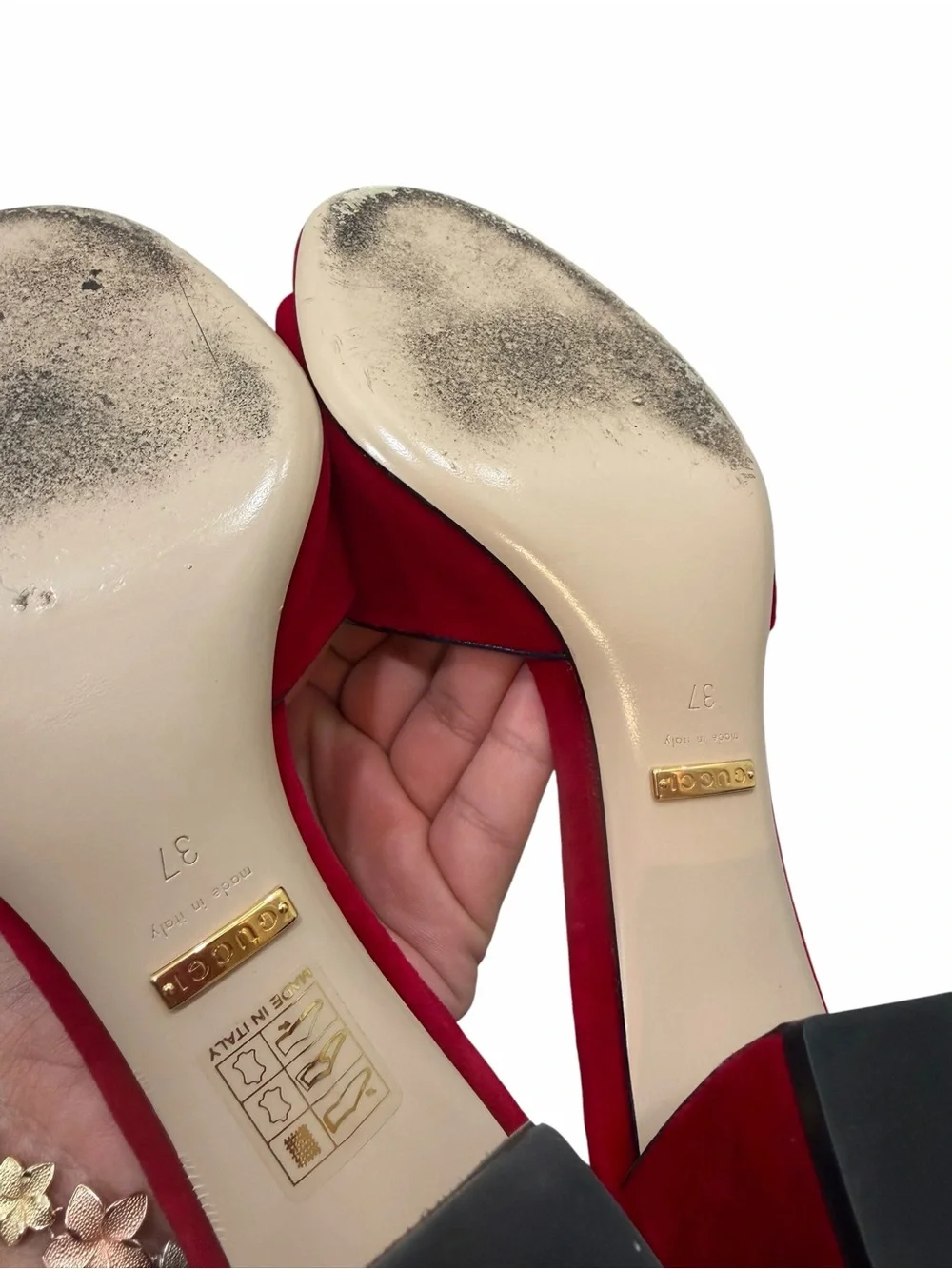Gucci Red Velvet Bee Pearl Crystal Slide Sandals Heels